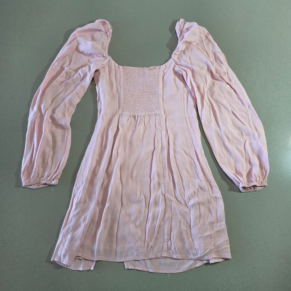 Wilfred Free Aritzia Pink Long Puff Sleeve Smocked Mini Dress Size 6
